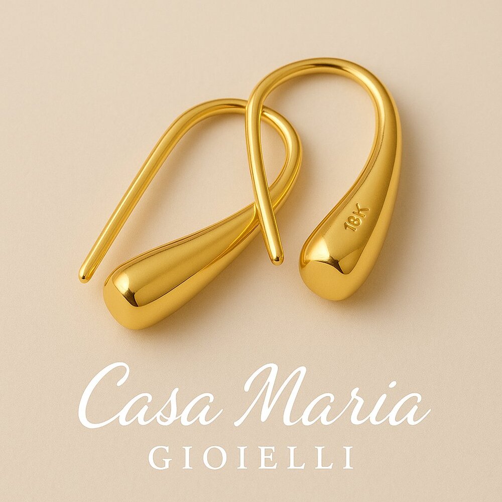 Lacrima di Luce Gold Teardrop Earrings –18K Hollow Yellow Gold Elegant Earrings